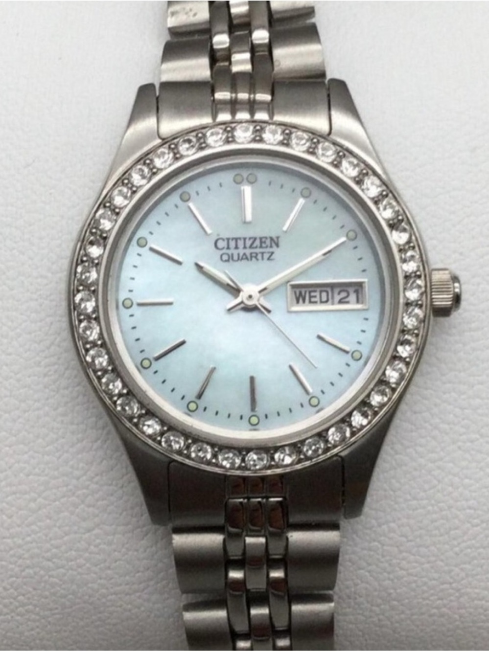 Citizen Silver Stainless Steel Ladies Watch with Crystal Bezel